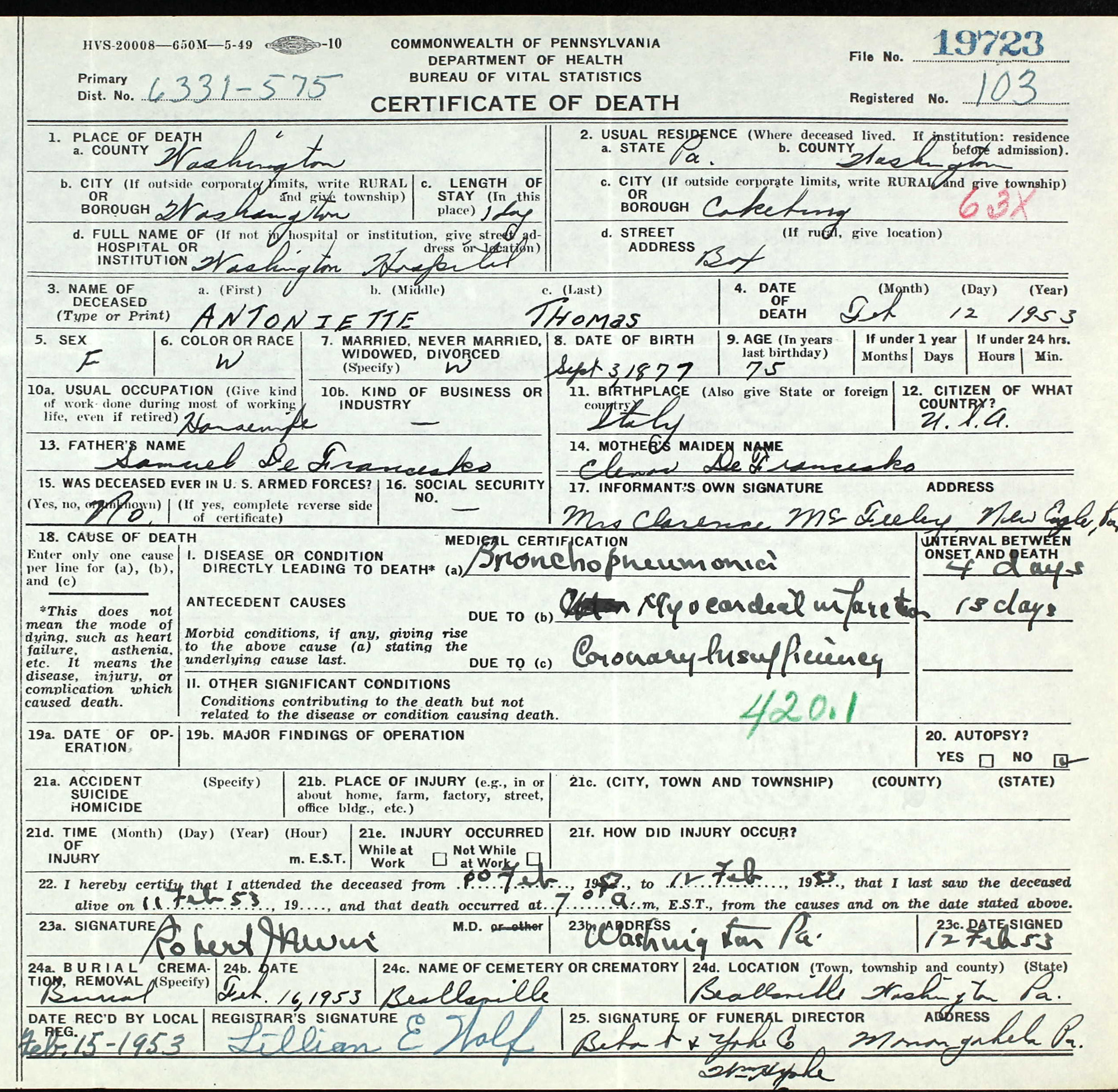 death certificate